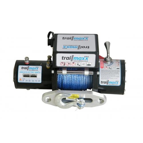 image of 6000lb winch 12v , synthetic rope & alloy hawse
